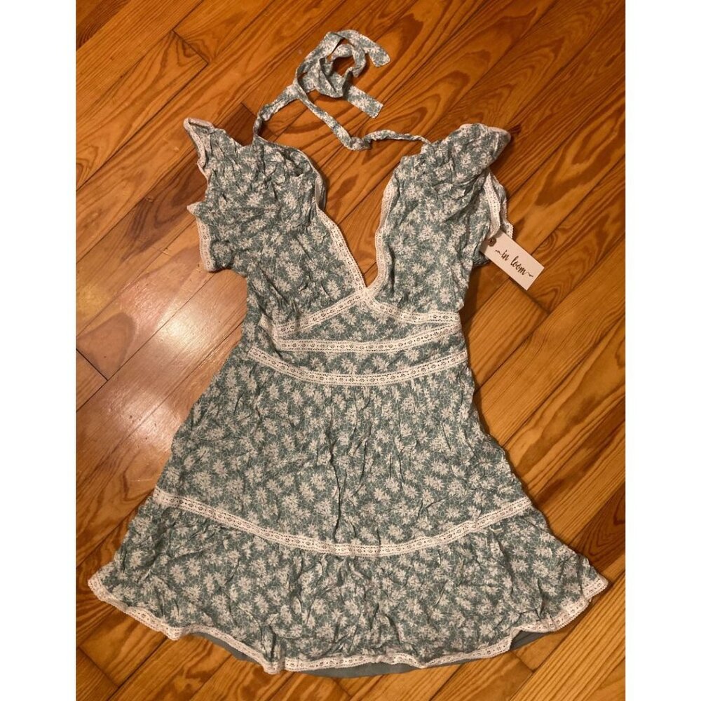 Jade and White Floral Mini Swing Dress